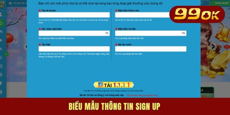 Biểu mẫu thông tin sign up