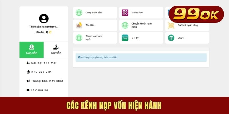 Các kênh nạp vốn hiện hành